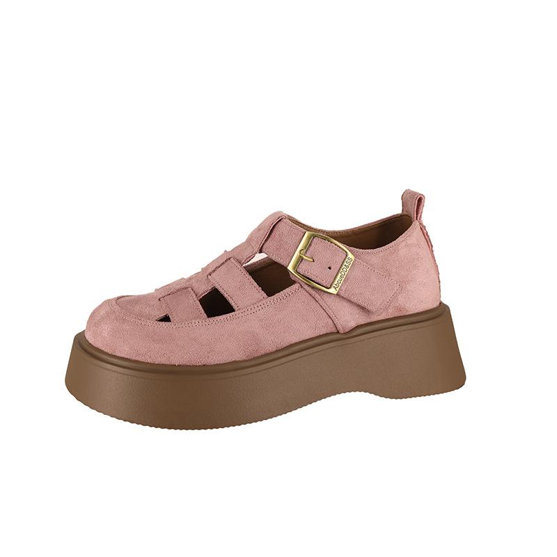 Leather platform women's summer new fashion retro casual bag head hollow woven pig cage sandals