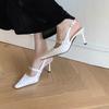 Fashion 2025 Spring New Pointed Fine Heel Silk High Heel Shoes with Water Diamond Coarse Heel for Women, Shallow Mouth Single Shoes