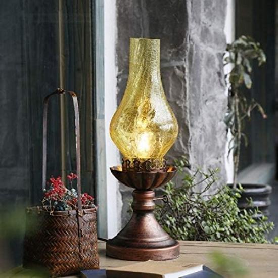 Oil Lamp Lantern Electric Glass Kerosene Lamp American Retro Nostalgic Table Lamp Classic Antique Iron Hurricane Kerosene Lantern for Kitchen Bedroom