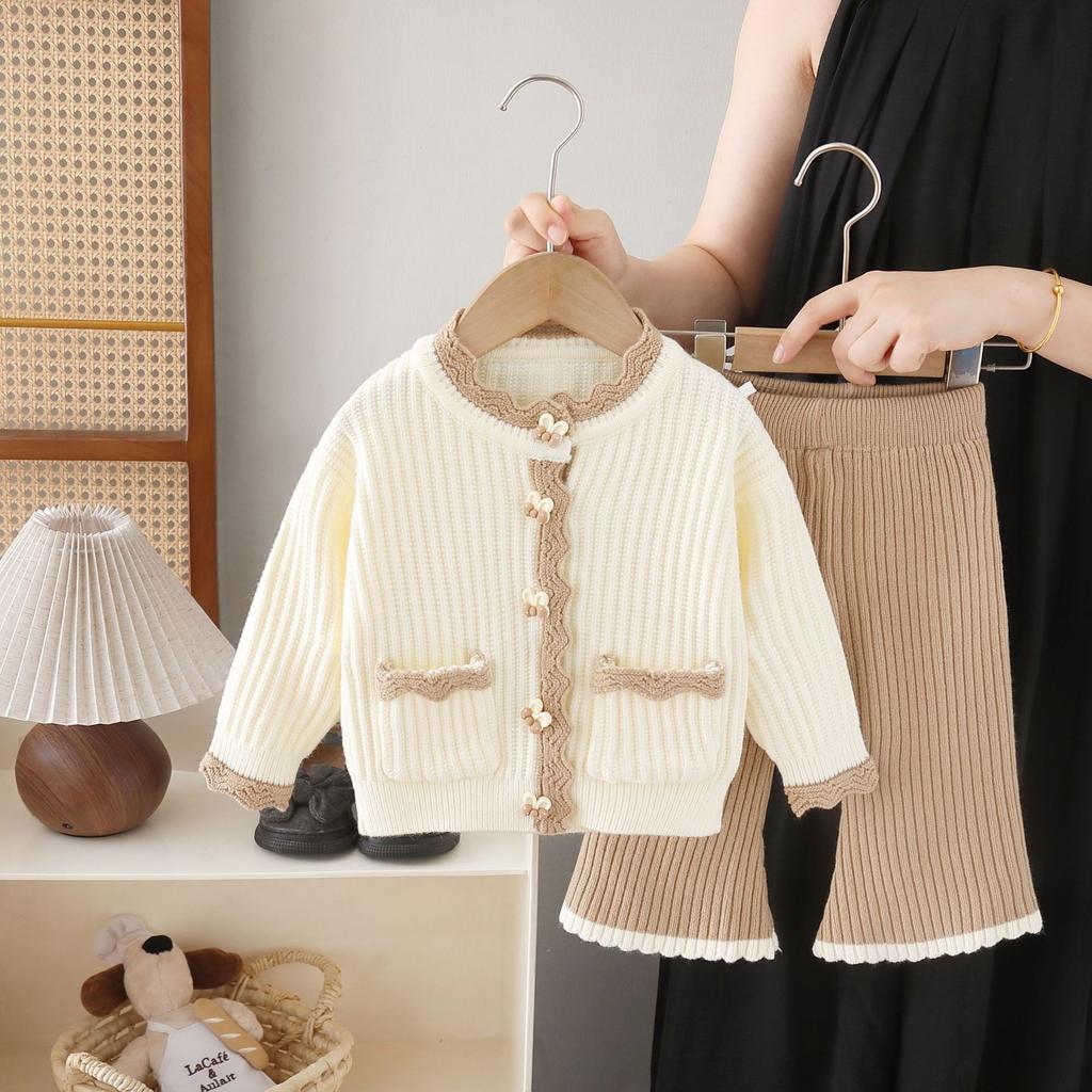 Girls Sweater Knitted Jacket Autumn New Little Girl Pants Two-piece Set Girls Cardigan Knitted Suit