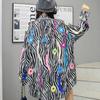 Thailand Tide Brand Autumn New Heavy Industry Bead Printing Long-sleeved Shirt Women's Medium and Long Loose Shirt Cross-border