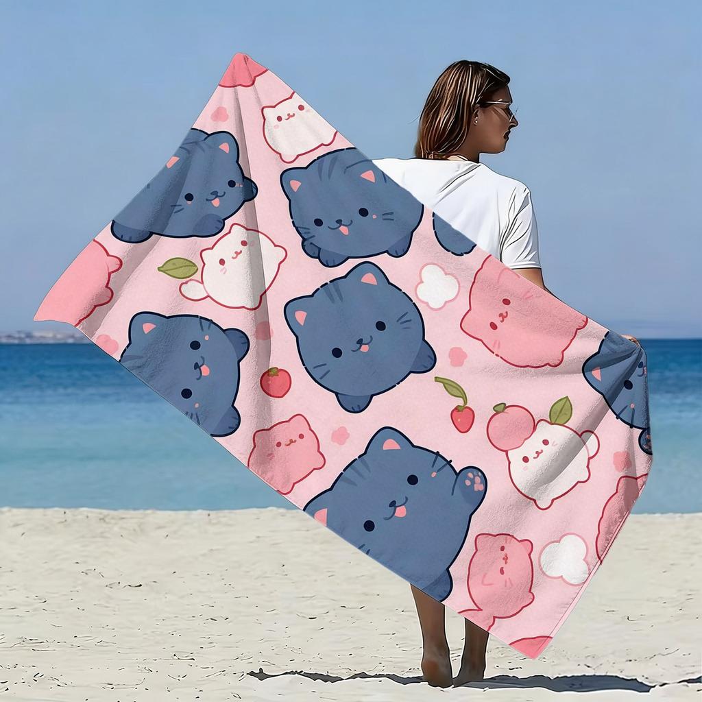 Süßes Katzen Mikrofaser Strandtuch, Super Saugfähig Schnelltrocknend Weich für Strand Pool Picknick Outdoor Geschenk für Beste Freundin