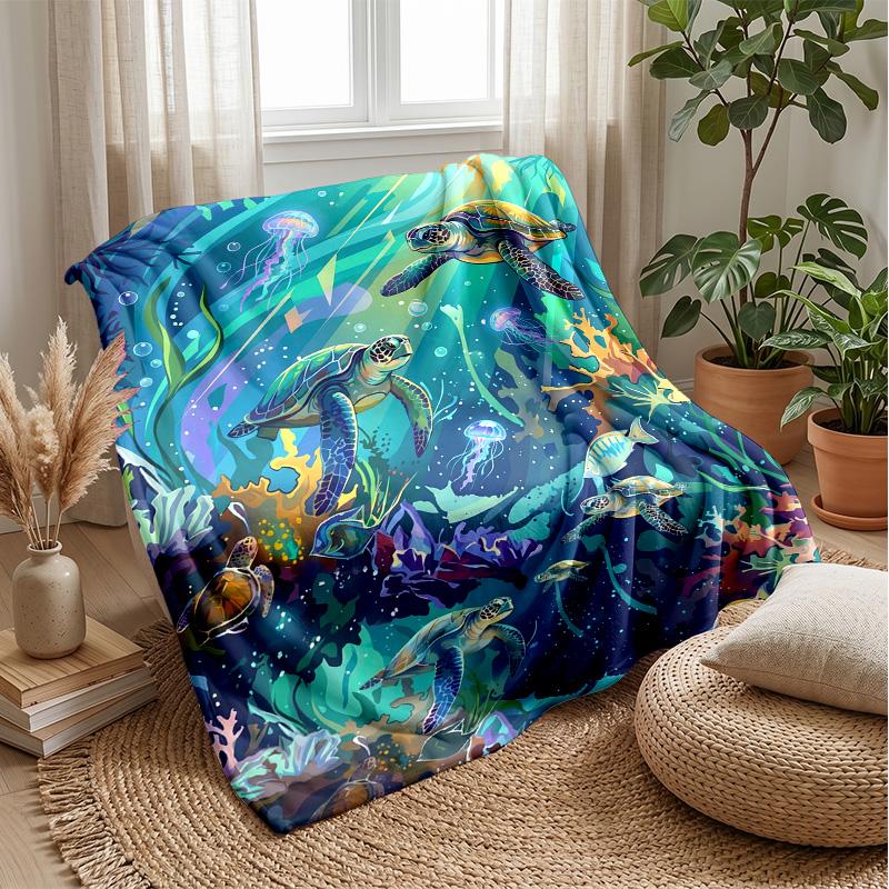 Underwater Sea Life Adventure 2 Theme blanket Lightweight Warm Flannel Blanket Decorative Throw Blanket for Home Decoration