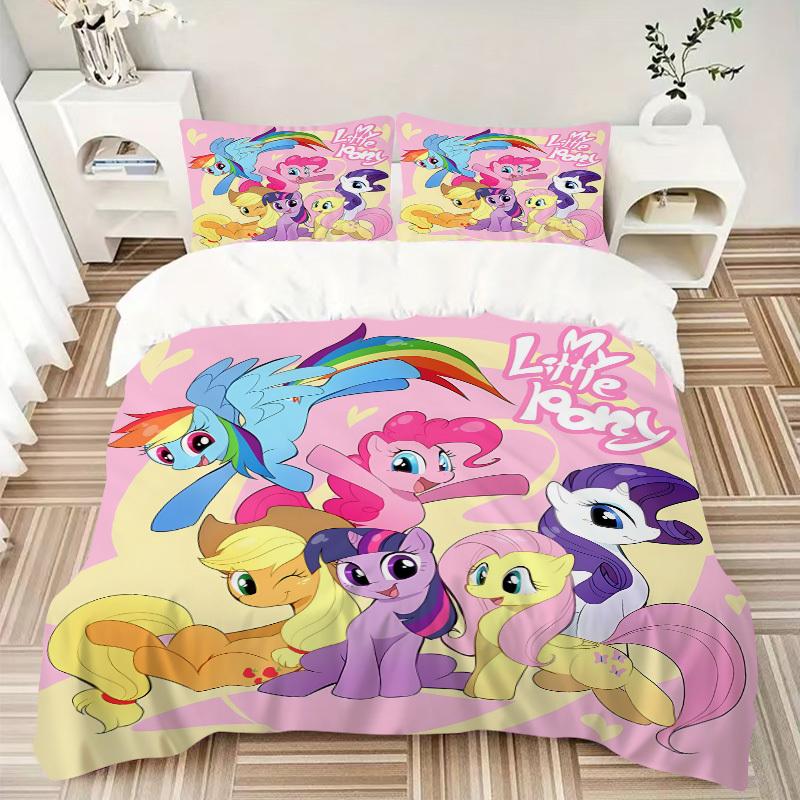 3pcs bedding set My Little Pony Includes 1 Comforter + 2 Pillowcases, Without Pillow Inserts, Soft Comfortable,a0910254