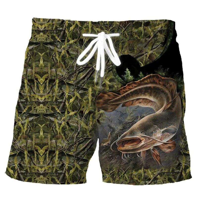 Men's Fishing Shorts Summer 3d Fish Printed Beach Fashion Casual Mens Shorts Men's Comfortable and Breathable Drawstring Shorts