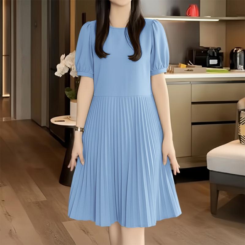ZANZEA Women Daily Casual Round Neck Solid Color Short Sleeve Dress