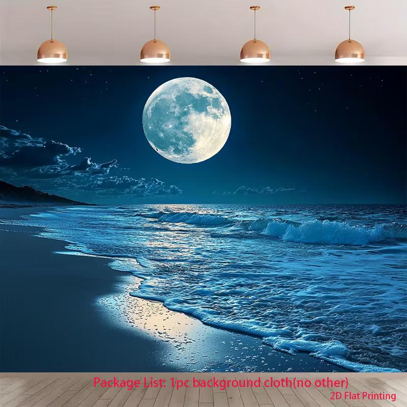 

2D Printing Moonlit Ocean Backdrop for Beach & Night Themed Events 47.2x31.5inch/120*80cm