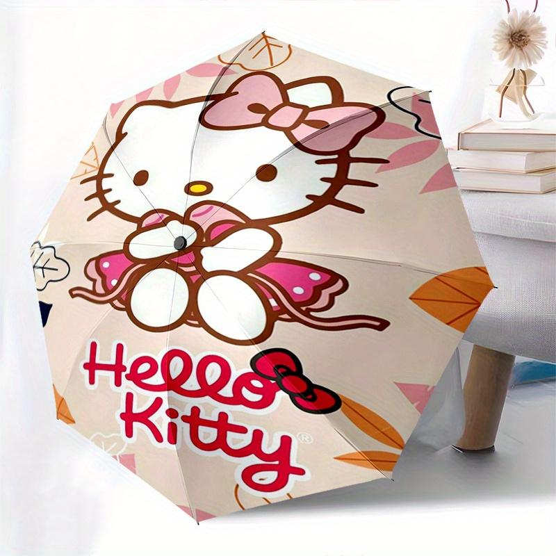Hello Kitty,Autumn Leaves Automatic Folding Umbrella-Simple 8-Rib Design, Bright Cartoon Pattern, Durable Iron Frame, Suitable For Travel, O