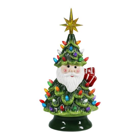 Yousheng Lighted Up Santa Christmas Tree Decor 11Inch Resin Old Man Christmas Tree Light with Multicolored Lights And Star Topper for Holiday Tabletop