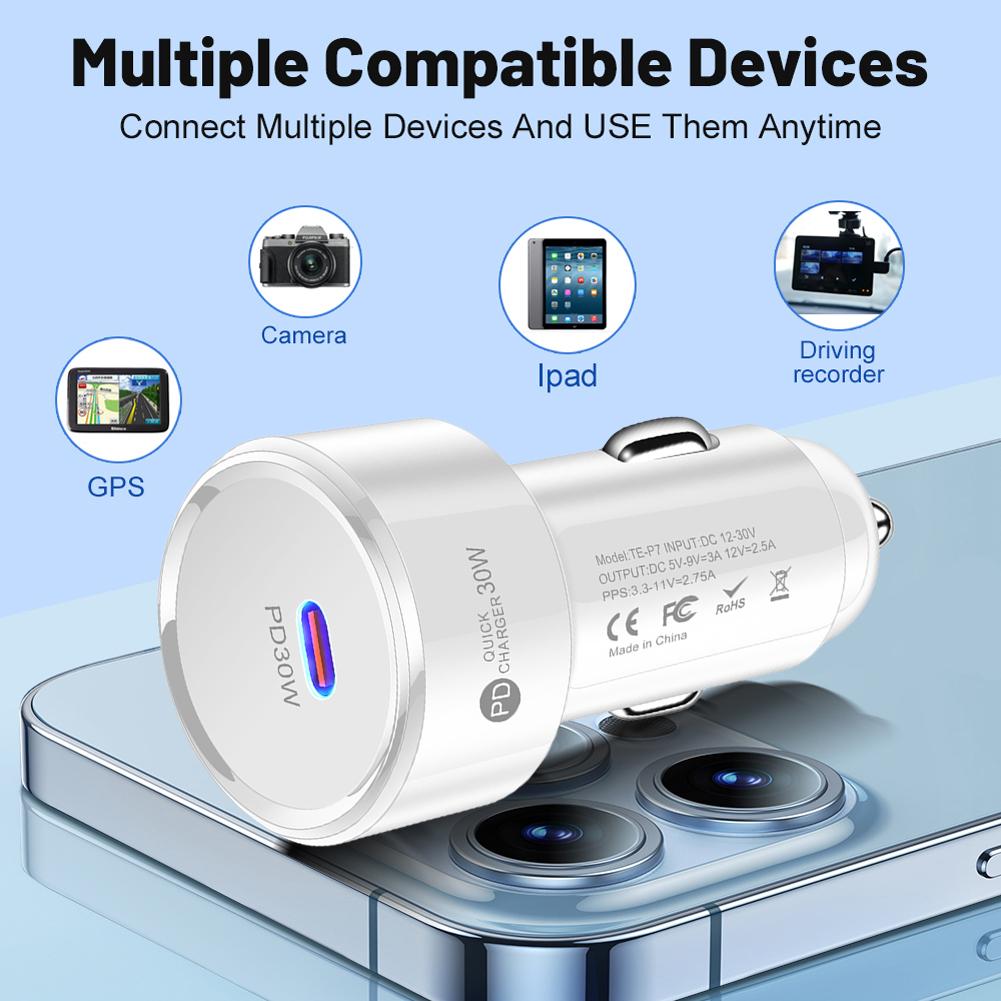 PD 30W USB Charger Socket USB Type C Car Power Adapter Multiple Protection Car USB-C Adapter for Samsung Huawei Xiaomi