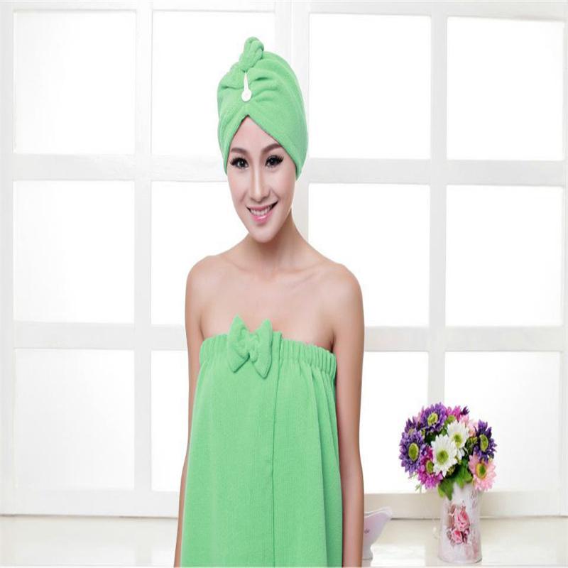 

Женское быстросохнущее банное полотенце с милым бантом, спа-салфетки и шапочка для душа, набор халатов 140*73CM зелёный