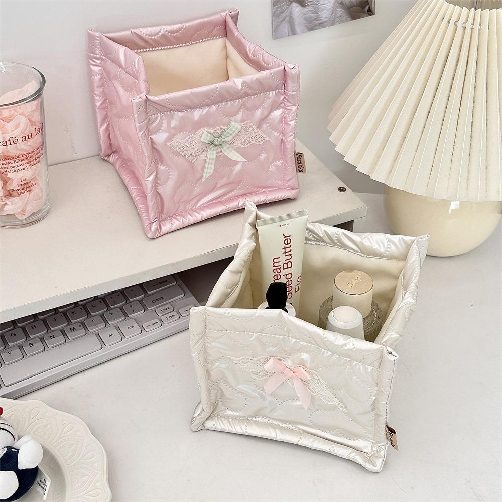 Multifunctional Quilted Storage Basket Soft PU Desktop Storage Box Handmade Storage Basket  Home
