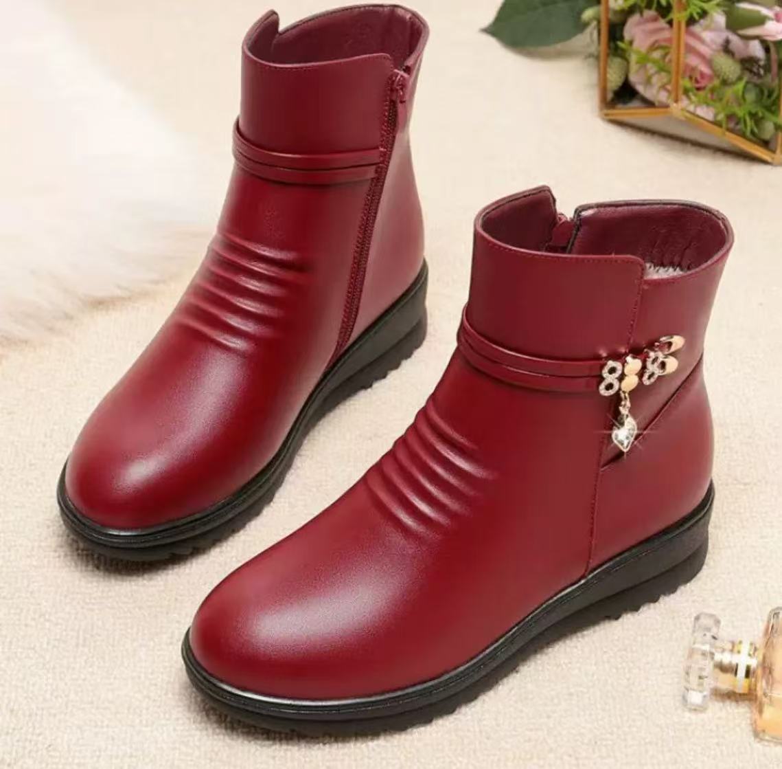 

2025 Теплые зимние ботинки ОбувьЖенская Зимняя Повседневная Платформа Блок Ботильоны Замша Флис Молния Пряжка 40 красный