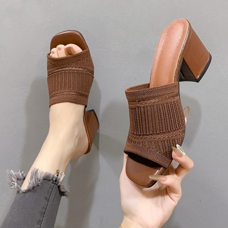 Móda 2025  Nové  Dámské Sandály Pantofle Léto Luxusní Venkovní Ležérní  Dámská Obuv Měkká Otevřená Špička Vysoké Podpatky Nazouváky Černé Muly Sandály