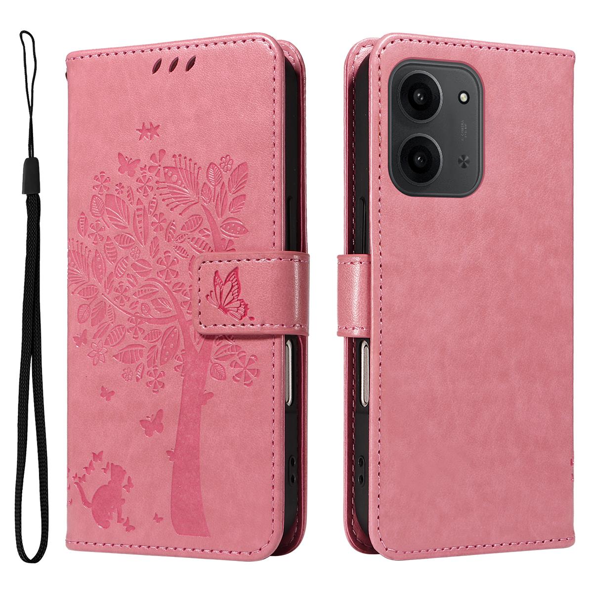 

Для Xiaomi Redmi 15C 4G (173мм) Чехол для телефона с подставкой, узор «Кошачье дерево», кожаный кошелек, мобильная обложка Pink