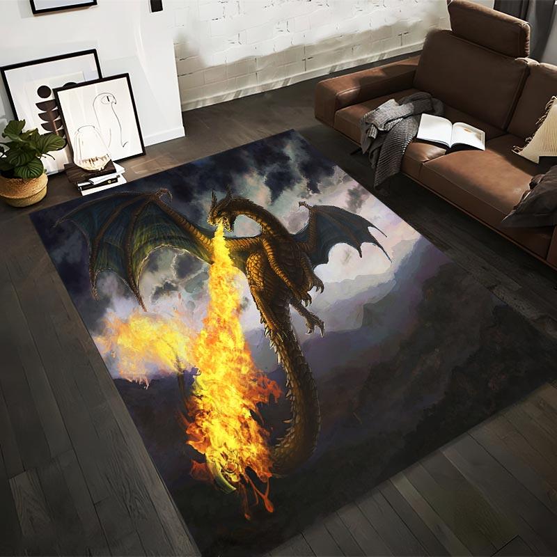 Flying Dragon with Fiery Breath Over Mountain Landscape Fantasy Style Carpet Design Suitable for use as an anti-slip1 for1room and bedroom sofas 40x60cm( 15x23in )