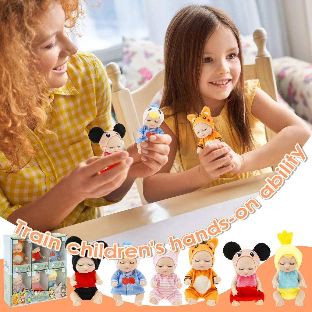 12Pcs Mini Simulation Reborn Doll Toy Cute Sleeping Baby Series Reborn Doll Kawaii Cartoon Animal Toy Children's Gift