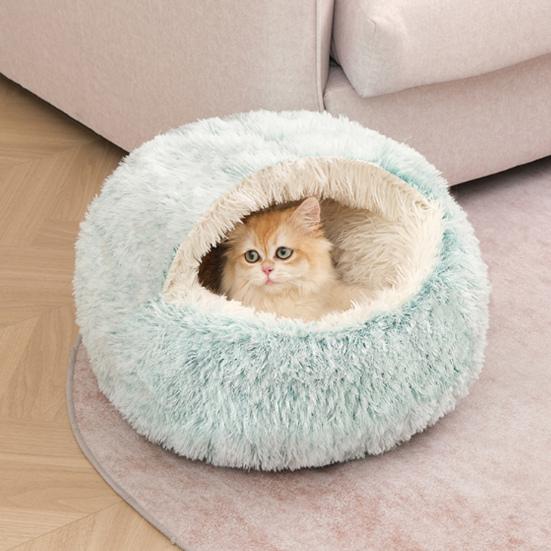 Cat Nest Bed Fuzzy Covered Cat Cave Bed Warm Fluffy Pet Bed with Anti-Slip Bottom Puppy Calming Bed for Small Dogs Cats