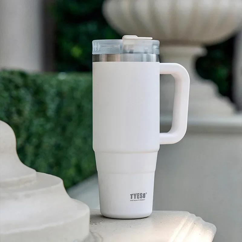 Tyeso 30oz/40oz Stainless Steel Water Bottles with Handle Straw Car Mug Travel Cups Thermal Iced Vacuum Insulated Coffee Cups