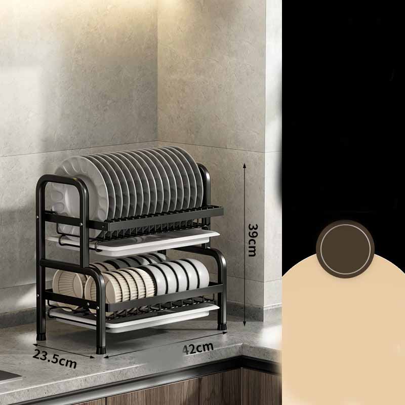 Кухонная полка стеллаж для хранения посуды сливная многофункциональная полка из нержавеющей стали палочки для еды стеллаж для хранения чашек воды 2 Tiers чёрный 3257₽