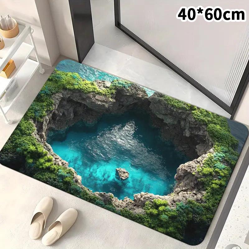 3D Visuelle Polyester Stoff Fußmatte für Haushalt Badezimmertür, Saugfähige und Rutschfeste Fußmatte, Pflegeleicht