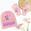 2 Pcs Kpop Demon Hunters Letter Printed Knitted Cap and Mittens Collection Thickened Windproof Warm Cold Season Accessories designed for Girls
