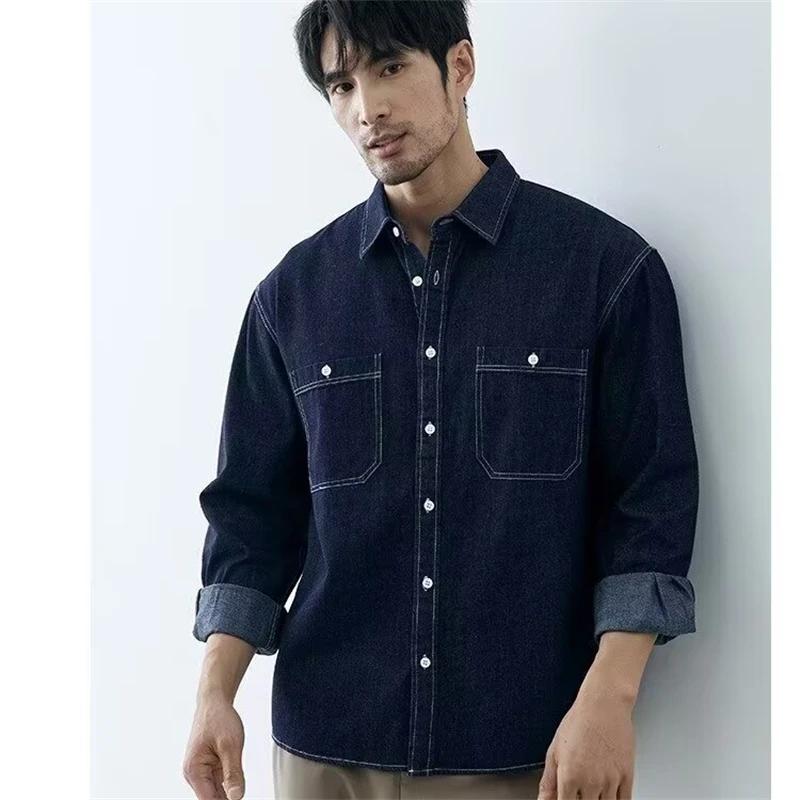 2026 Spring Autumn Men Slim Fit Denim Shirts Men Casual Solid Color Shirts Male Long Sleeve Jeans Shirt Fashion Cowboy Shirt