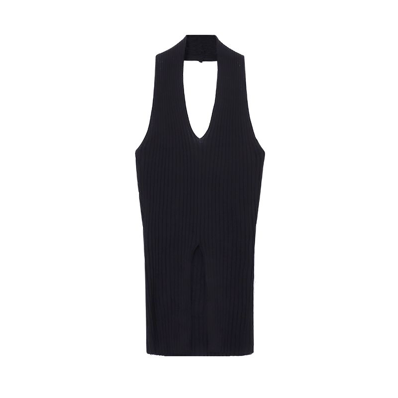 

Американский ретро костюм V-образный вырез асимметричный милый крутой халтер Black halterneck Vest One size