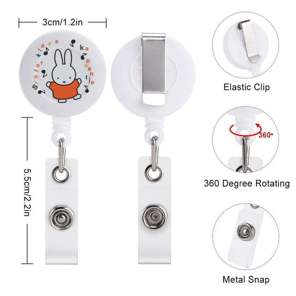 Miffy Rabbit Cute Small Animal Anime Hanging Name Tag Reel Reel Keychain Strong Metal Wire Stretchable Reel Strap Reel Clip for Employee ID Commuter