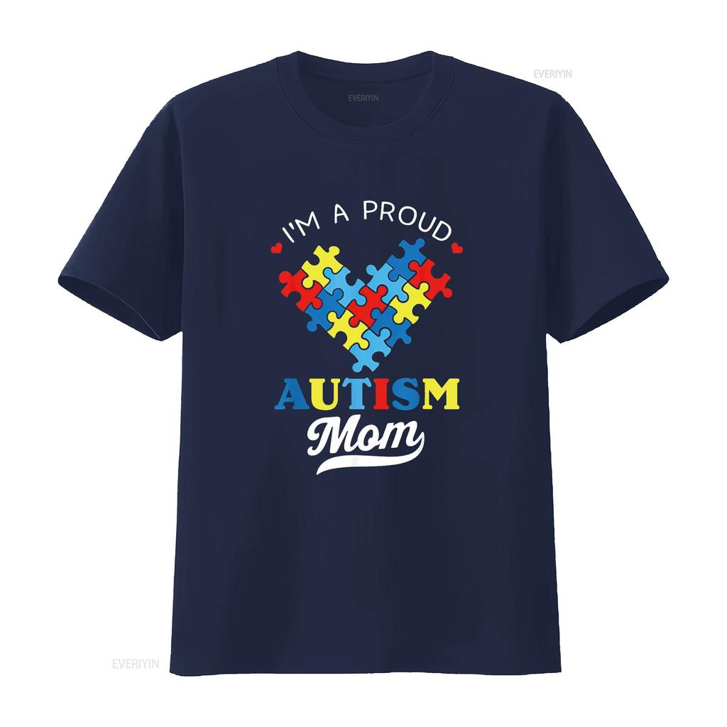 Womens I m A Proud Mom Autism Awareness Autistic Heart Son Daughter T Shirt Black vintage Washed Soft Top For Everyday Wear