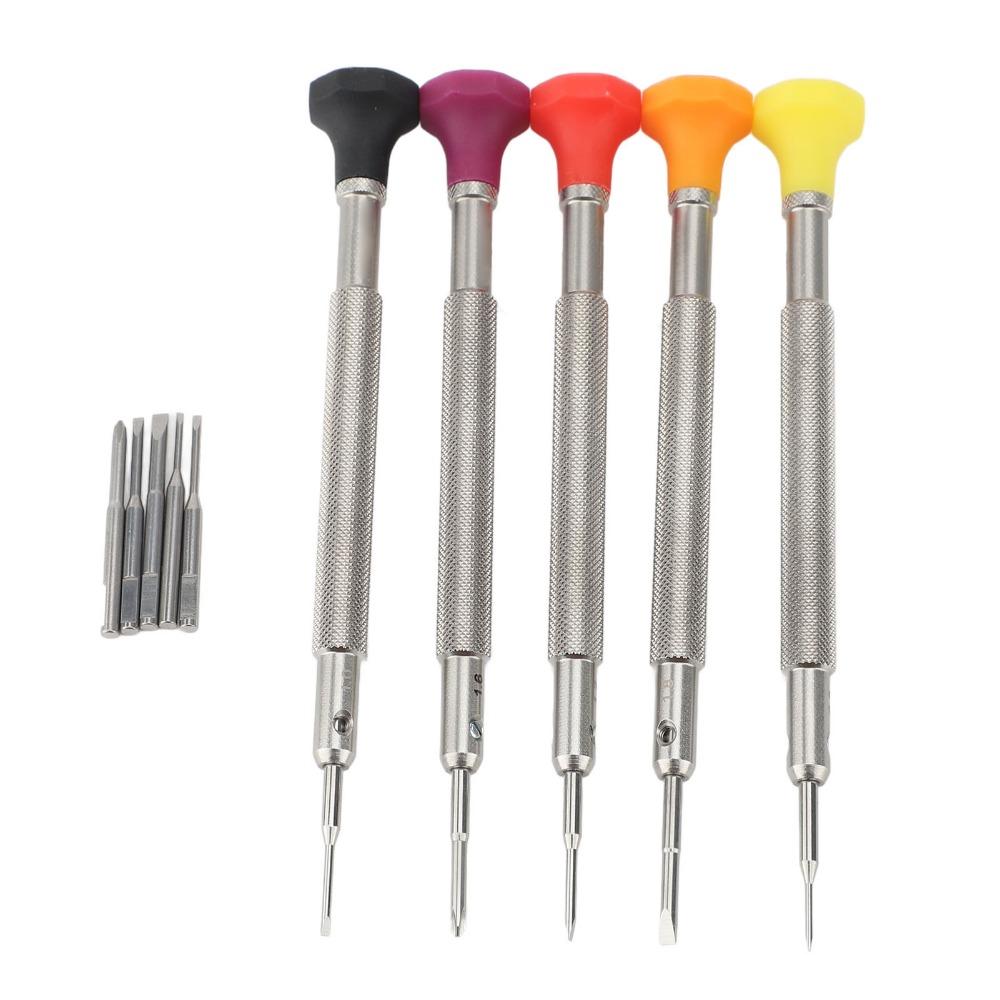 5Pcs Micro Mini Precision Screwdriver 5 Blades Non-slip Eyeglass Tool Cross & Flat Boxed Watch Repair Kit Strap Disassembly