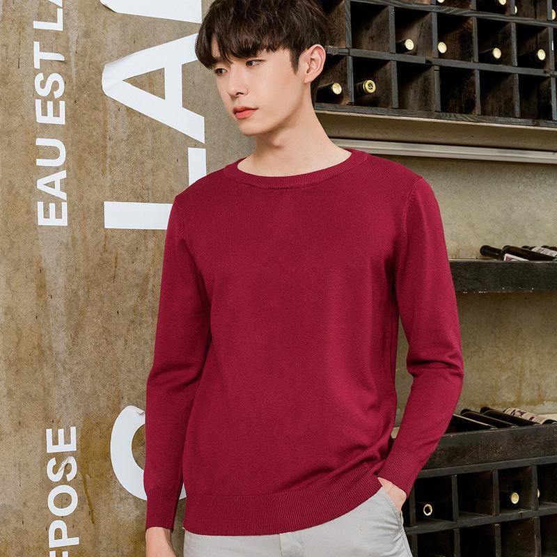 Men's Round Neck Trendy Knitted Fir Autumn and Winter Loose Solid Color Knitted Simple Casual Bottoming Big Yards Sweater