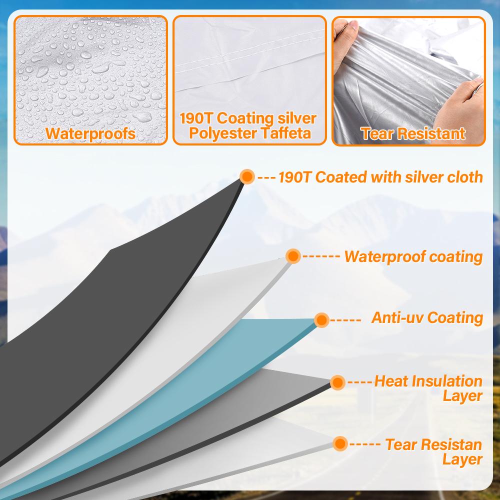Elektroautoabdeckung Motorradschutzhülle 190T Silber Sonnenschutz Wasserdicht Regen Staub Motorradmantel Länge 3 Meter