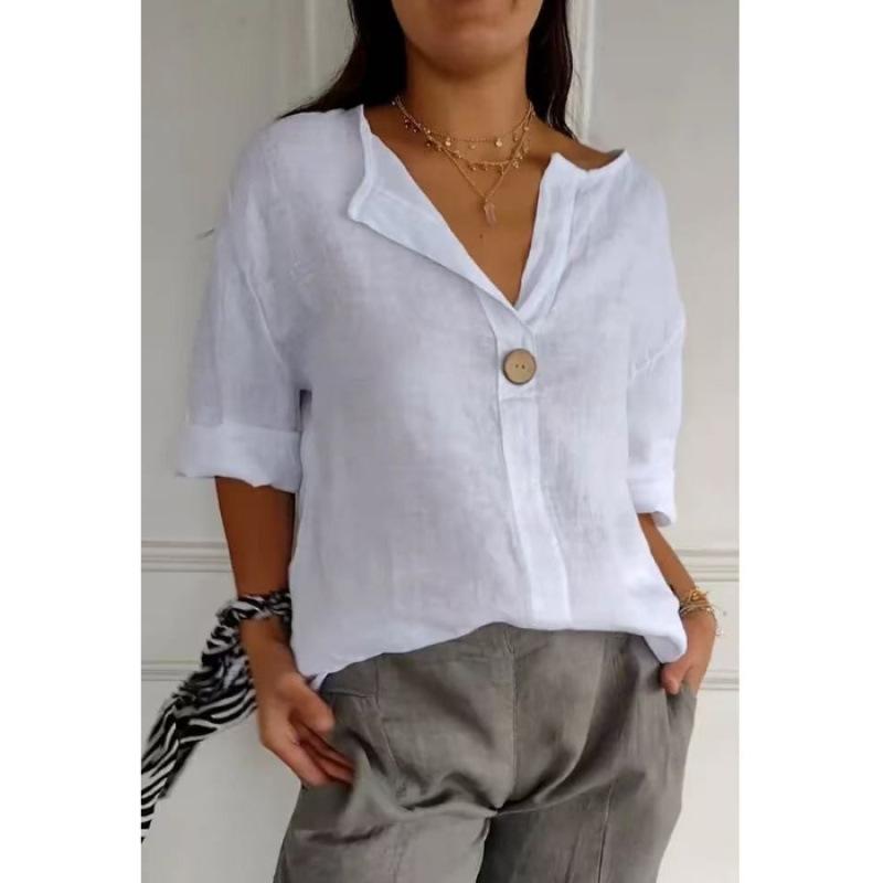 Sommer Plus-Size Damen T-Shirt mit Kragen und Knopf Lässiges Oberteil