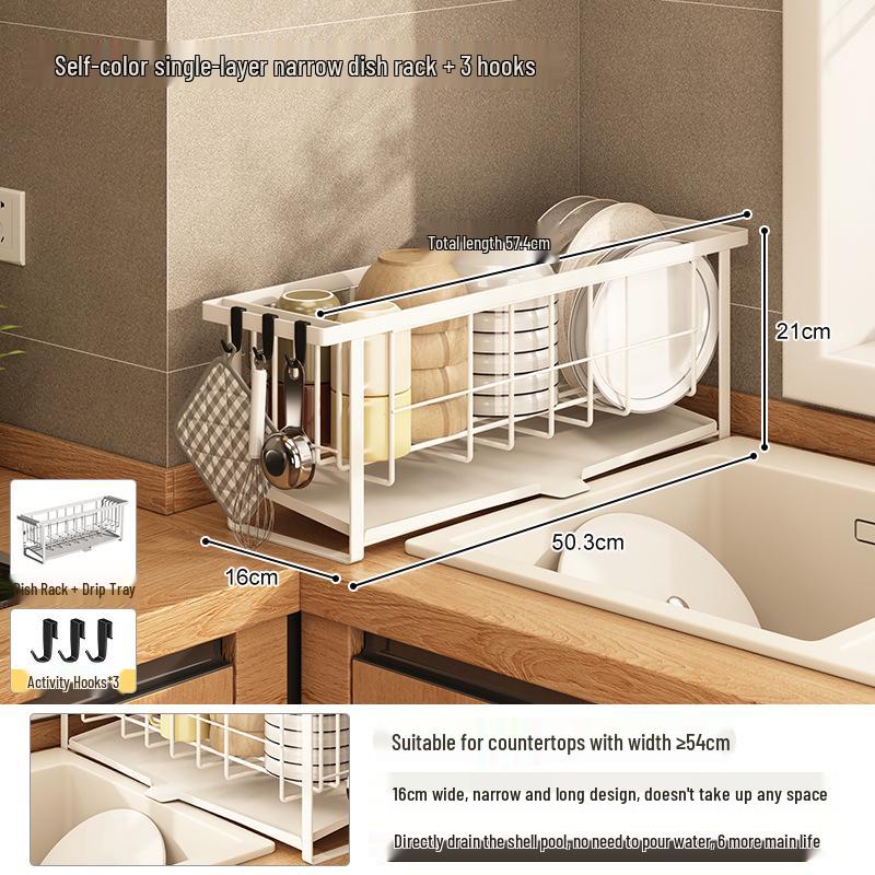 Compact Kitchen Sink Dish Rack with Integrated Bowl, Plate, Chopsticks, and Knife Storage