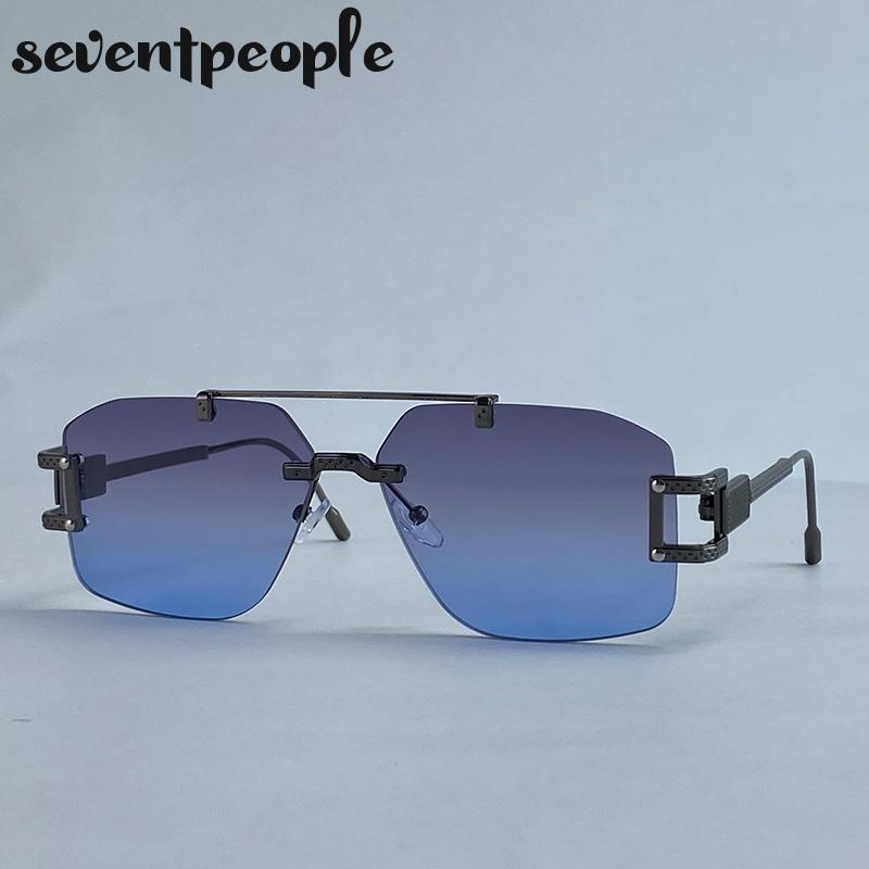 Punk Rimless Polygon Sunglasses Women  Luxury Brand Vintage Frameless Square Sunglass Trendy Double Beam Shades For Ladies