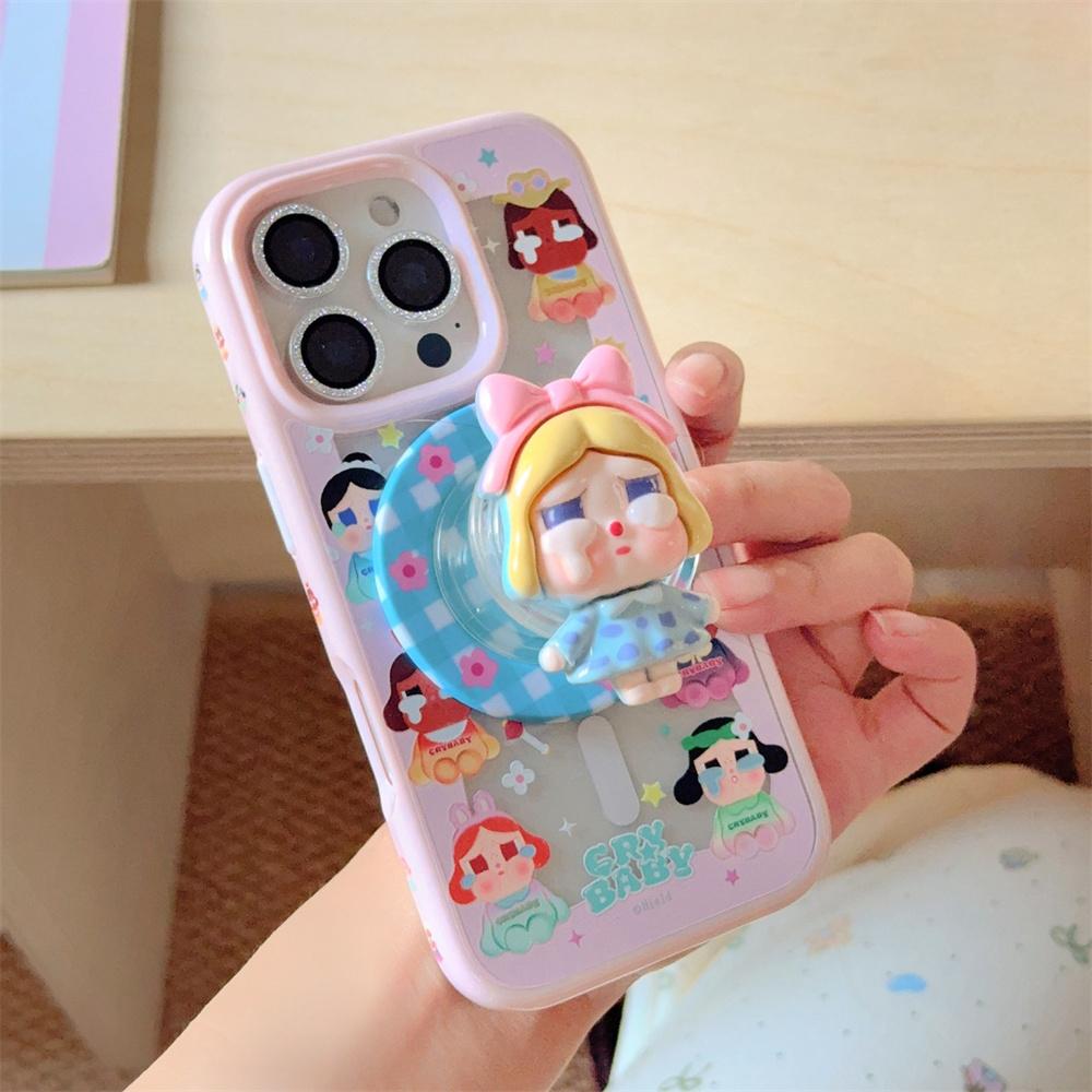 Korean Cute Cherry Girl Magnetic Stand Phone Case, suitable for iPhone 16 Pro 15 13 14 Pro Max, with stand, suitable for Magsafe