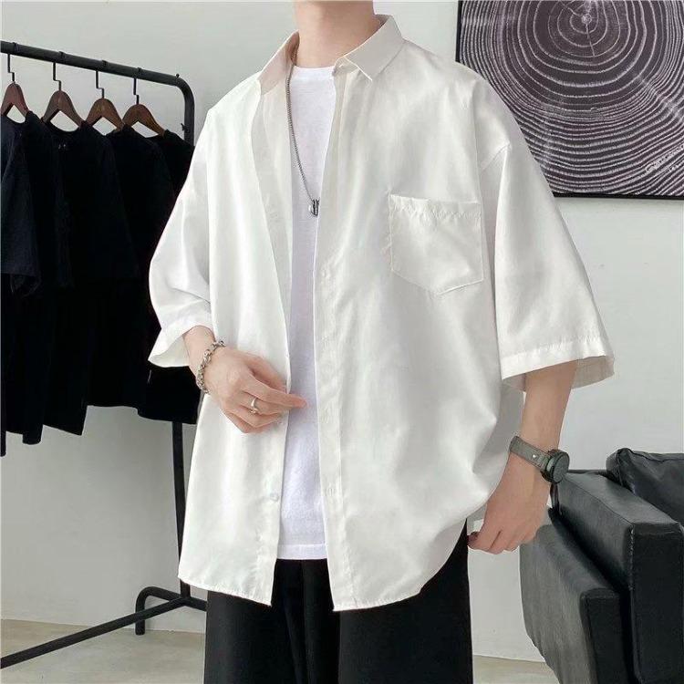 Men Summer Short Sleeve Solid Color Shirt Loose Thin Large Size Sports Coat