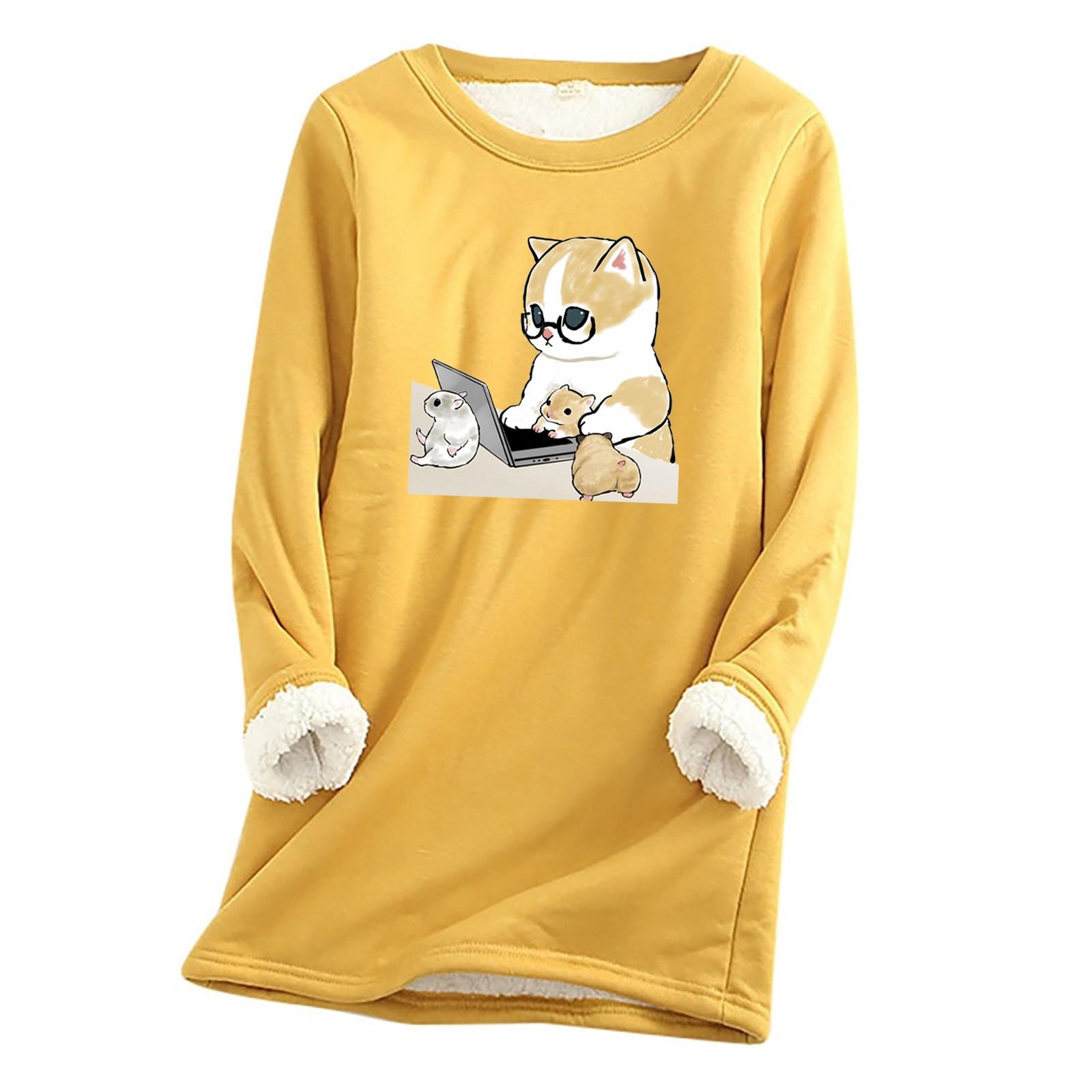 

Women Thick Sweatshirt Leopard Print Velvet Warm O-neck Underwear Top L жовтий