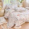 French Cotton Printed Quilted Bed Set with Lace - 3-Piece: Bedspread, Bed Skirt, and Duvet Cover.