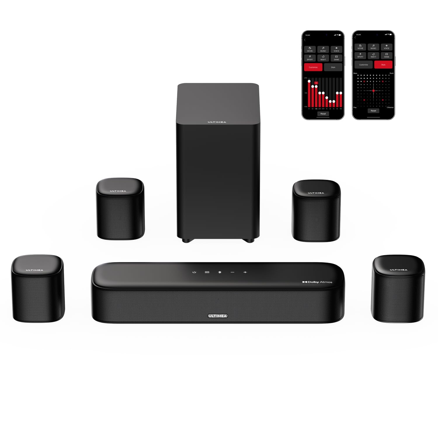

ULTIMEA Sound Bar for TV Dolby Atmos PC Speaker with Subwoofer Surround Speakers Supports HDMI Connection APP Operation Sound Deep Bass Ideal for Aura чорний