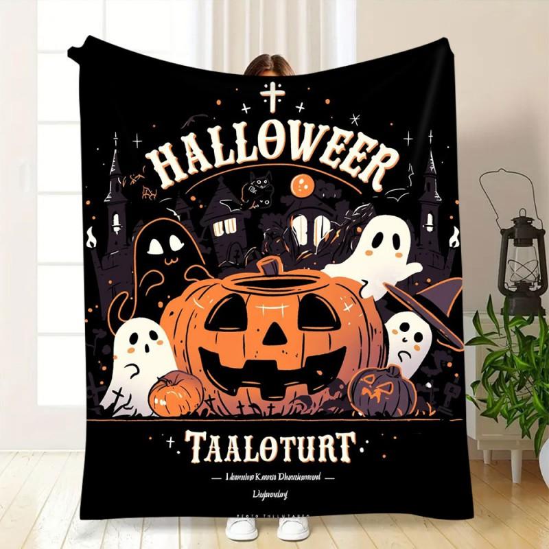 Soft Fleece Blanket With Halloween Digital Print Bed Sofa Nap Use Customizable Cartoon Geometric