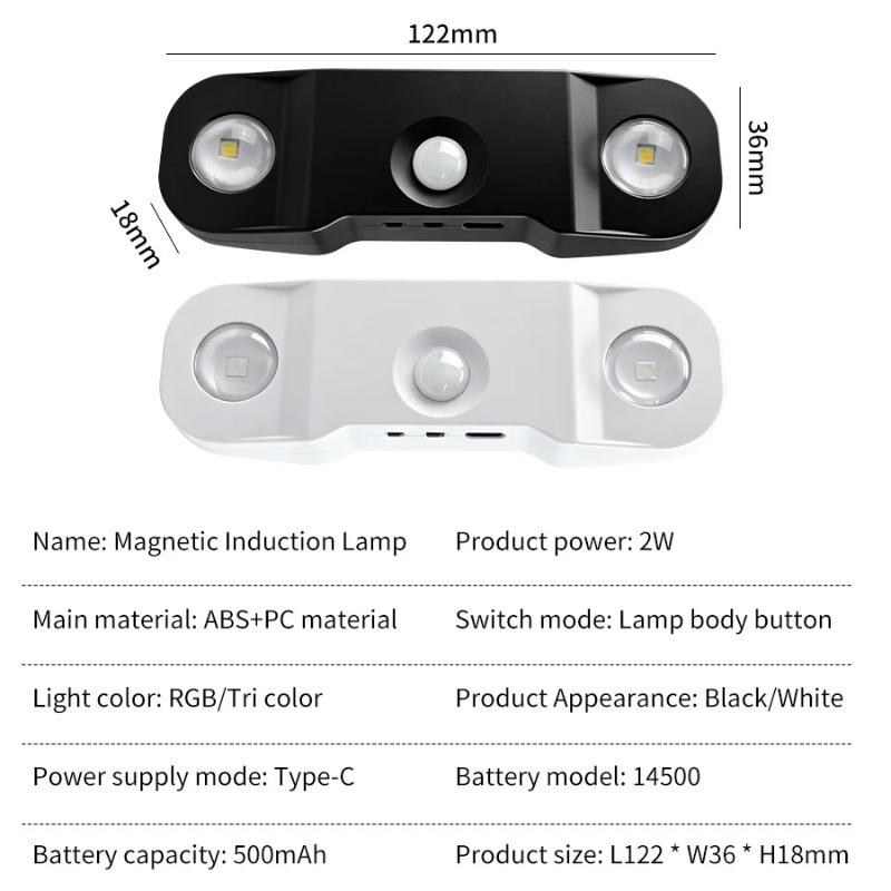 Tricolor or RGB PIR Human Body Sensor LED Wall Lamp Magnetic Night Light USB Rechargeable Cabinet Light Indoor Stair Decor with Remote Control
