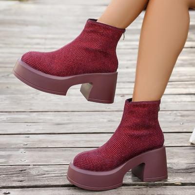 Moda Kryształowy Bling Kobiety Wysokie Obcasy Platforma Botki do Kostki Projektant Luksusowe Buty 2025 Moda Zimowa Krótkie Botki Czółenka do Sukienki Zapatillas