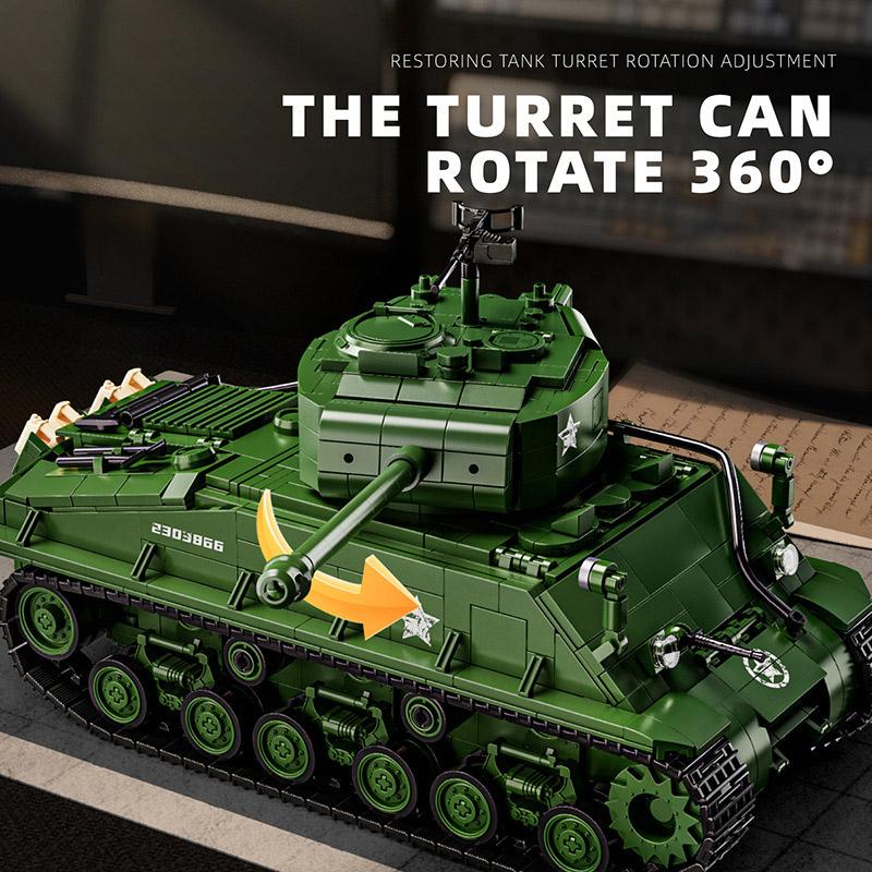 Military WW2 M4 Sherman Medium Tank Building Blocks MOC World War 2 M26 Pershing Main Battle Tank Weapon Bricks Toys Boys Gifts