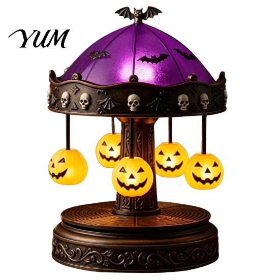 Niche Gothic Home Accents Halloween Ghost Carousel Lights, Stained Glass Night Light with Retro Copper Creative Projection Base, USB Rechargeable