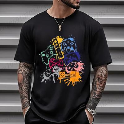 Gaming Gamer Life Print T-Shirt Lässige Kurzarm-Oberteile für Herren, Spiel-inspirierter Controller Lässiges Sommer-T-Shirt Gamer Teenager-Oberteile