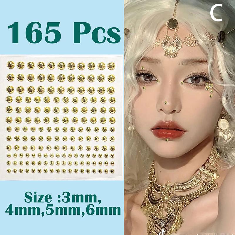 165/180Pcs Fake Nose Studs Crystal Rhinestones Stick On Body Gems No Piercing Decor For Face Lip DIY Festival Accessories