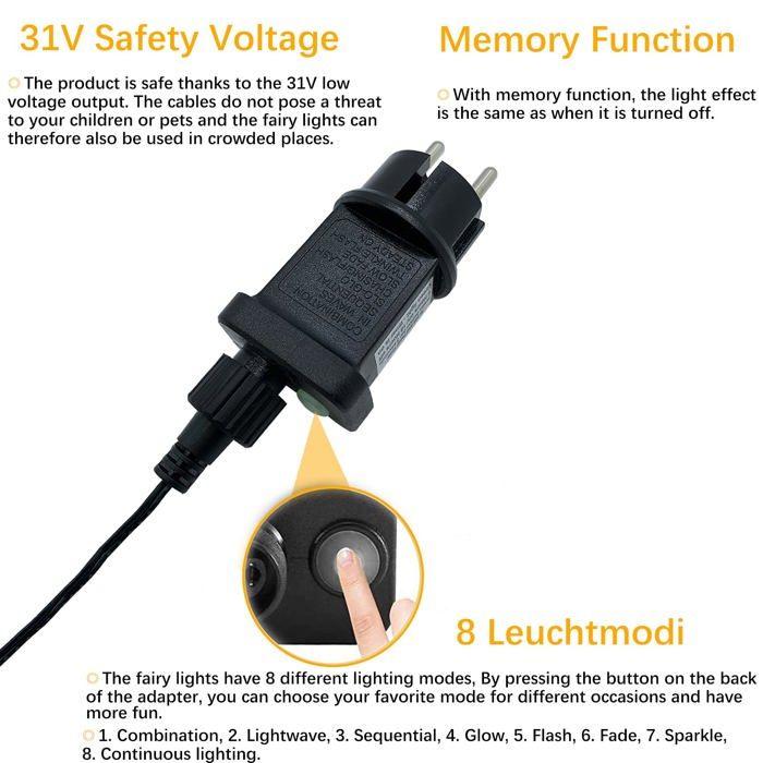 Guirlande lumineuse - molvce - 10m - led - ip44 - blanc chaud/rgb