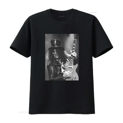Vintage Rock Slash Gitarrist Svart Vit Tryck Cool Avslappnad Streetwear T-shirt Vintage Tvättad Streetwear Unisex Snygg
